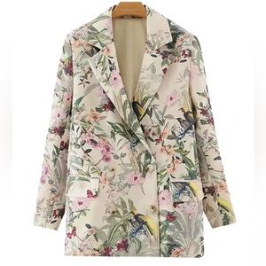 Nwt Women printed Blazer, Small, floral, birds,beautiful, Small